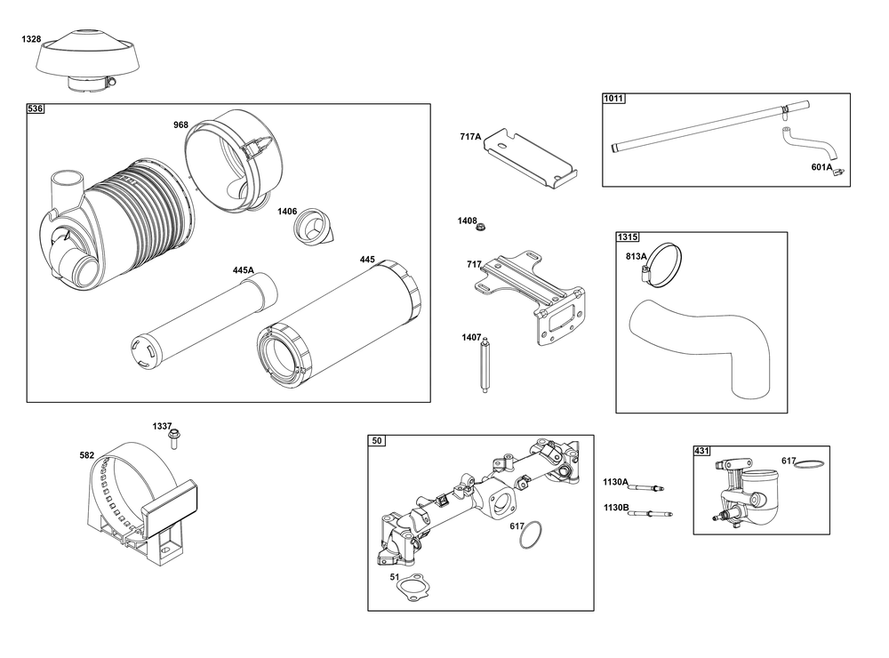 Air Cleaner Group Diagram and Parts List for 61G877-0003-J1 400000 - 699999 Briggs and Stratton Engine